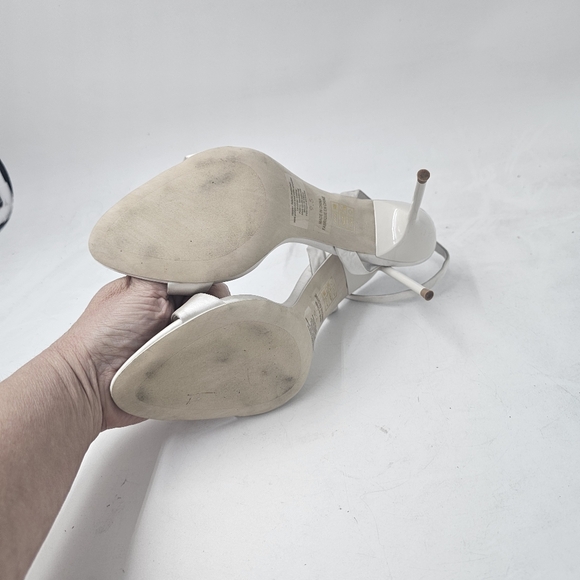 Jeffrey Campbell Blossmz White Satin Strappy Heels Sandals Womens 9.5 Ankle Wmn - Picture 9 of 9